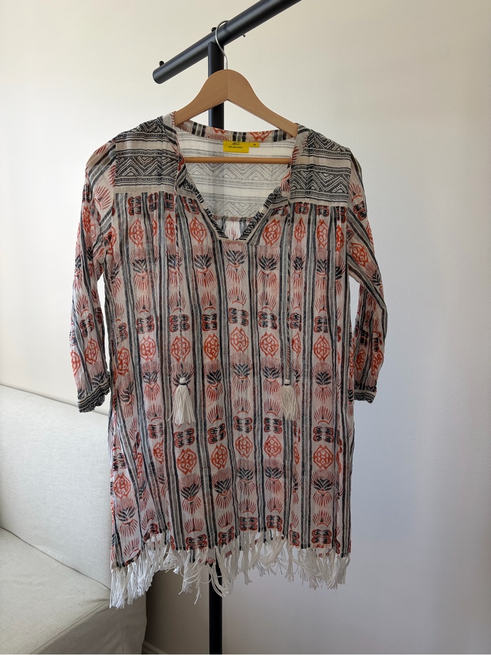 Roller Rabbit Coral, Black & Cream Boho V-Neck Tunic